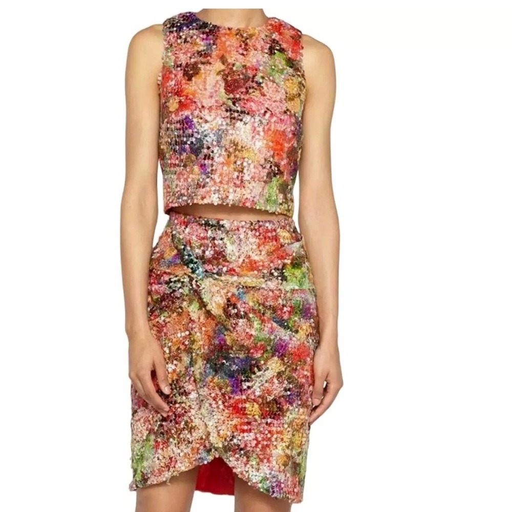 Artelier by Nicole Hiller Sequin Crop Top & Skirt Set, Multicolor, Size P/0, NWT